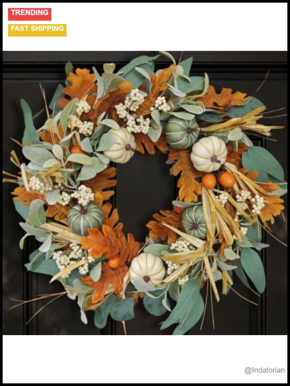 24 Inch Fall Wreath Pumpkin Front Door Farmhouse Decor